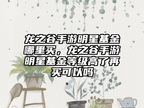 龙之谷手游明星基金哪里买，龙之谷手游明星基金等级高了再买可以吗