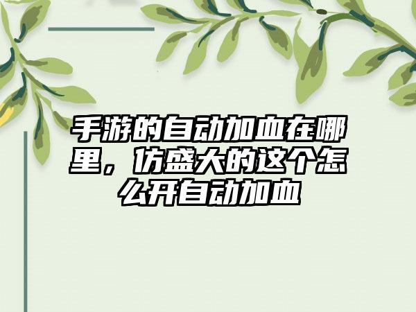 手游的自动加血在哪里，仿盛大的这个怎么开自动加血
