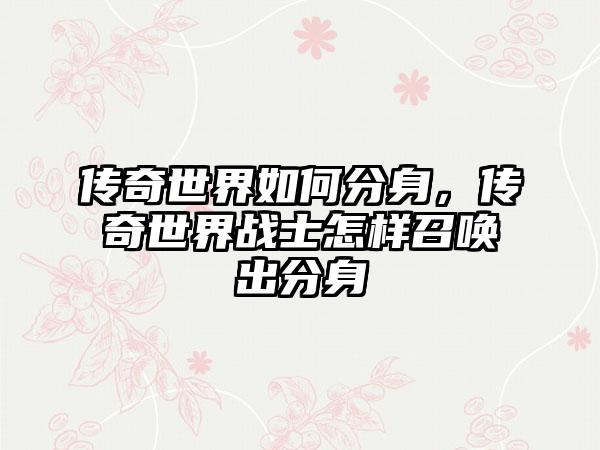 传奇世界如何分身，传奇世界战士怎样召唤出分身