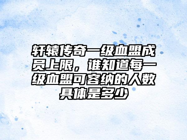 轩辕传奇一级血盟成员上限，谁知道每一级血盟可容纳的人数具体是多少