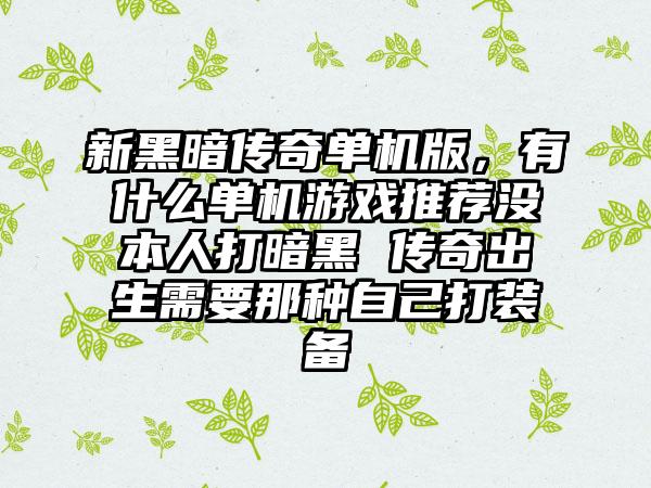 新黑暗传奇单机版，有什么单机游戏推荐没本人打暗黑 传奇出生需要那种自己打装备