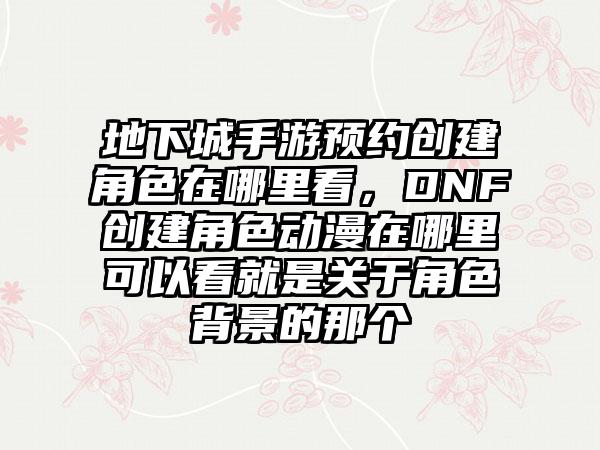 地下城手游预约创建角色在哪里看，DNF创建角色动漫在哪里可以看就是关于角色背景的那个