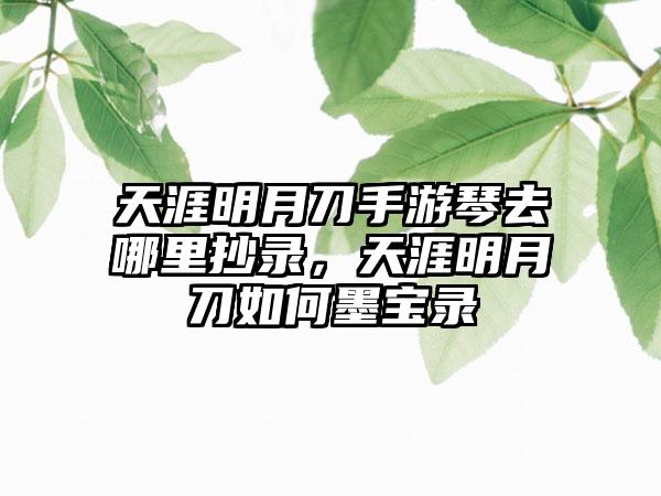 天涯明月刀手游琴去哪里抄录，天涯明月刀如何墨宝录