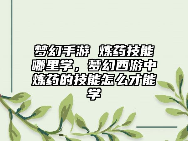 梦幻手游 炼药技能哪里学,梦幻西游中炼药的技能怎么才能学