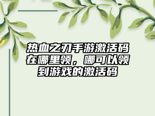 热血之刃手游激活码在哪里领，哪可以领到游戏的激活码