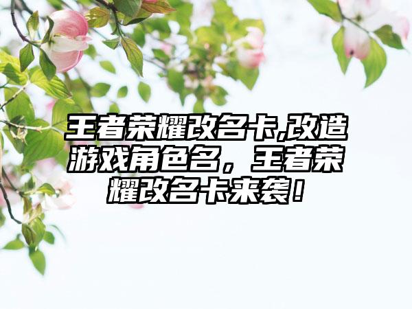 王者荣耀改名卡,改造游戏角色名，王者荣耀改名卡来袭！