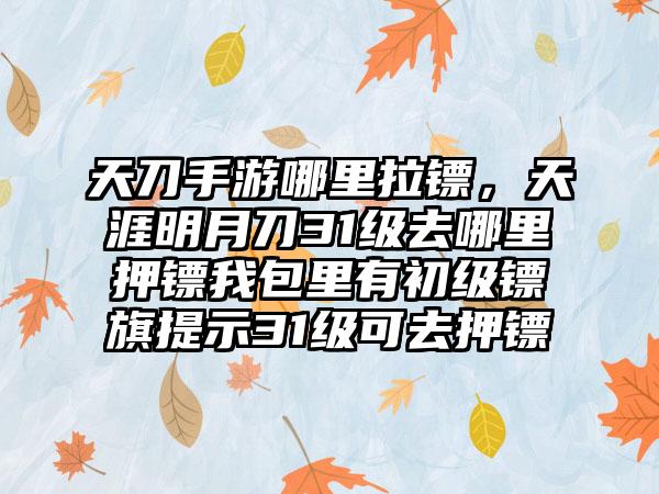 天刀手游哪里拉镖，天涯明月刀31级去哪里押镖我包里有初级镖旗提示31级可去押镖