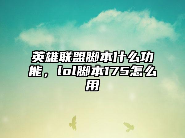 英雄联盟脚本什么功能，lol脚本175怎么用