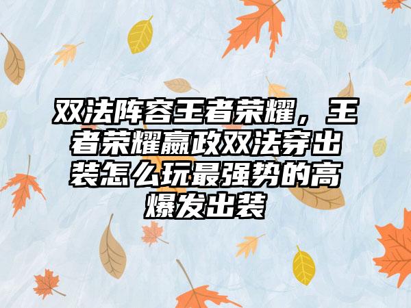 双法阵容王者荣耀，王者荣耀嬴政双法穿出装怎么玩最强势的高爆发出装