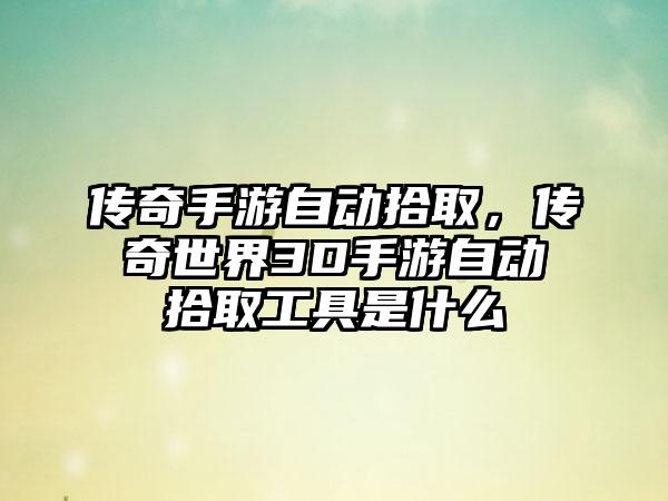 传奇手游自动拾取，传奇世界3D手游自动拾取工具是什么