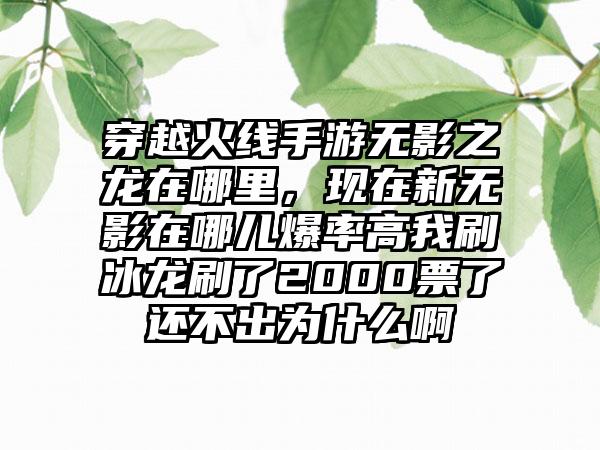 穿越火线手游无影之龙在哪里，现在新无影在哪儿爆率高我刷冰龙刷了2000票了还不出为什么啊
