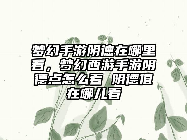 梦幻手游阴德在哪里看，梦幻西游手游阴德点怎么看 阴德值在哪儿看