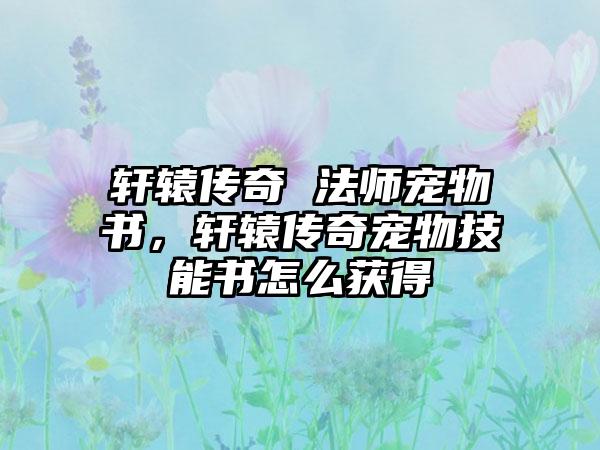轩辕传奇 法师宠物书，轩辕传奇宠物技能书怎么获得