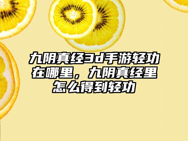 九阴真经3d手游轻功在哪里，九阴真经里怎么得到轻功
