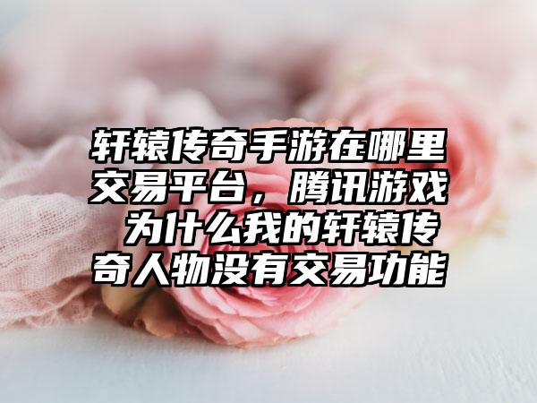 轩辕传奇手游在哪里交易平台，腾讯游戏 为什么我的轩辕传奇人物没有交易功能