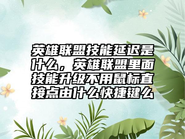 英雄联盟技能延迟是什么，英雄联盟里面技能升级不用鼠标直接点由什么快捷键么