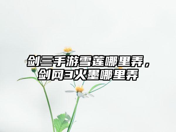 剑三手游雪莲哪里弄，剑网3火墨哪里弄