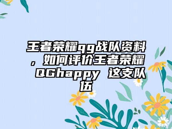 王者荣耀qg战队资料，如何评价王者荣耀 QGhappy 这支队伍