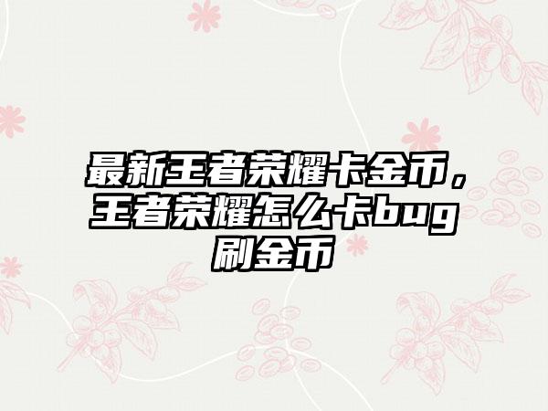 最新王者荣耀卡金币,王者荣耀怎么卡bug刷金币