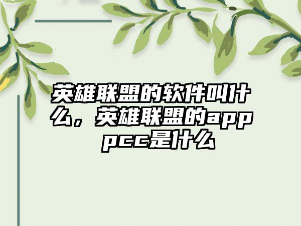 英雄联盟的软件叫什么，英雄联盟的app pcc是什么