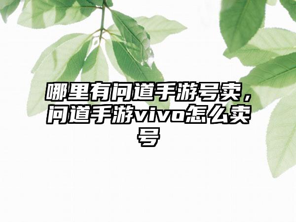哪里有问道手游号卖，问道手游vivo怎么卖号