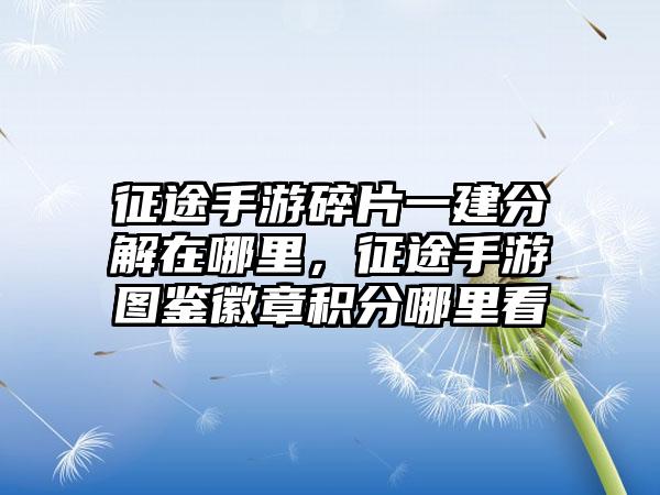 征途手游碎片一建分解在哪里，征途手游图鉴徽章积分哪里看