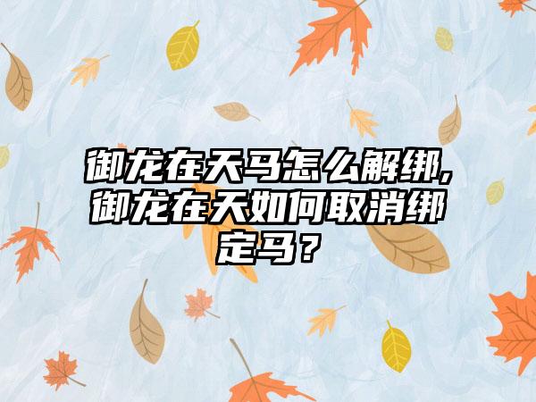 御龙在天马怎么解绑,御龙在天如何取消绑定马？