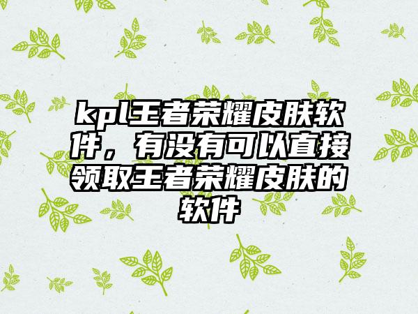 kpl王者荣耀皮肤软件，有没有可以直接领取王者荣耀皮肤的软件