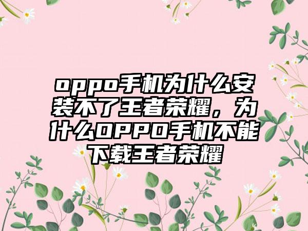 oppo手机为什么安装不了王者荣耀，为什么OPPO手机不能下载王者荣耀