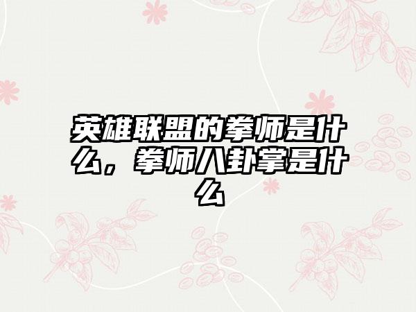 英雄联盟的拳师是什么，拳师八卦掌是什么