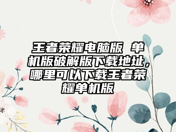 王者荣耀电脑版 单机版破解版下载地址，哪里可以下载王者荣耀单机版