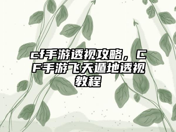 cf手游透视攻略，CF手游飞天遁地透视教程