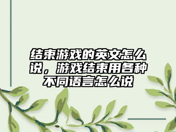结束游戏的英文怎么说，游戏结束用各种不同语言怎么说