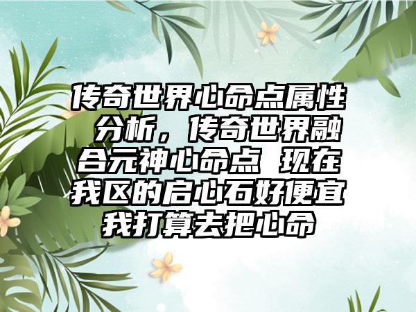 传奇世界心命点属性 分析，传奇世界融合元神心命点 现在我区的启心石好便宜我打算去把心命