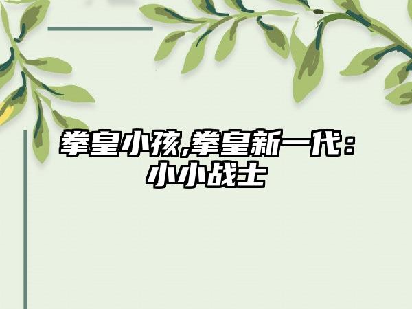 拳皇小孩,拳皇新一代：小小战士