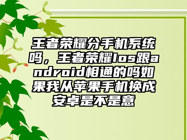王者荣耀分手机系统吗,王者荣耀Ios跟android相通的吗如果我从苹果手机换成安卓是不是意
