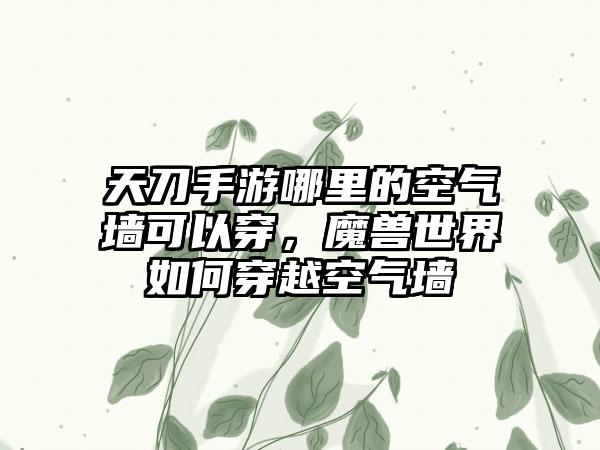 天刀手游哪里的空气墙可以穿，魔兽世界如何穿越空气墙