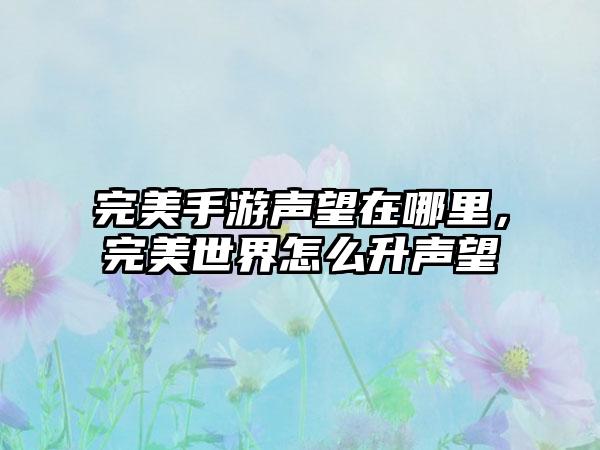 完美手游声望在哪里，完美世界怎么升声望
