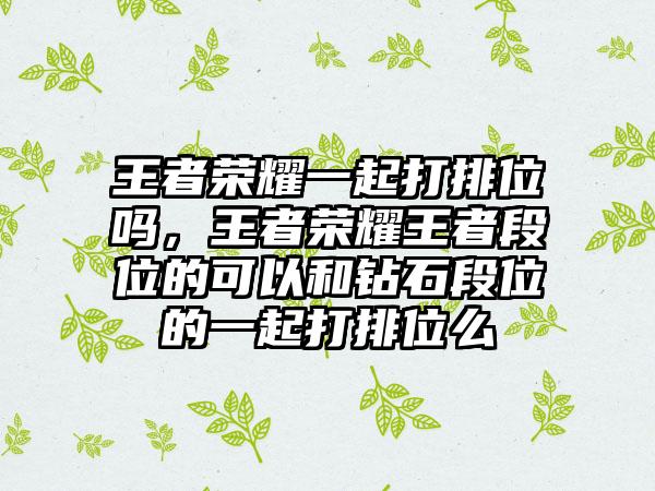 王者荣耀一起打排位吗，王者荣耀王者段位的可以和钻石段位的一起打排位么