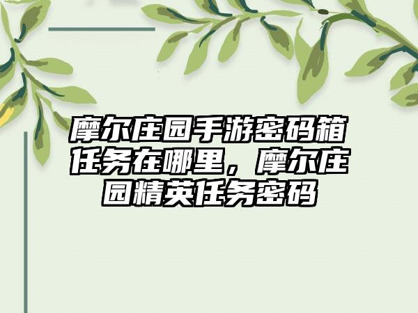 摩尔庄园手游密码箱任务在哪里，摩尔庄园精英任务密码