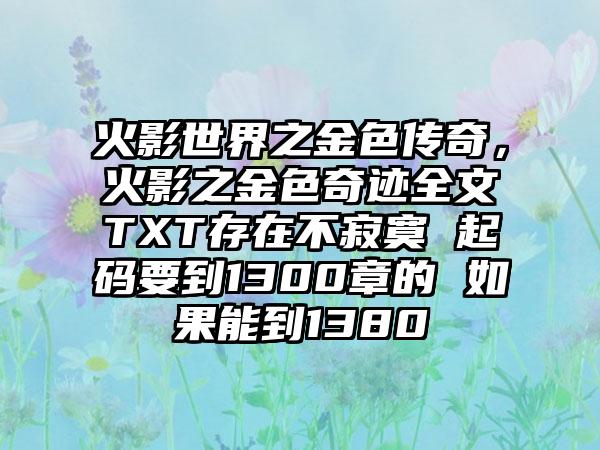 火影世界之金色传奇，火影之金色奇迹全文TXT存在不寂寞 起码要到1300章的 如果能到1380