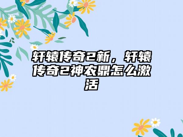 轩辕传奇2新，轩辕传奇2神农鼎怎么激活