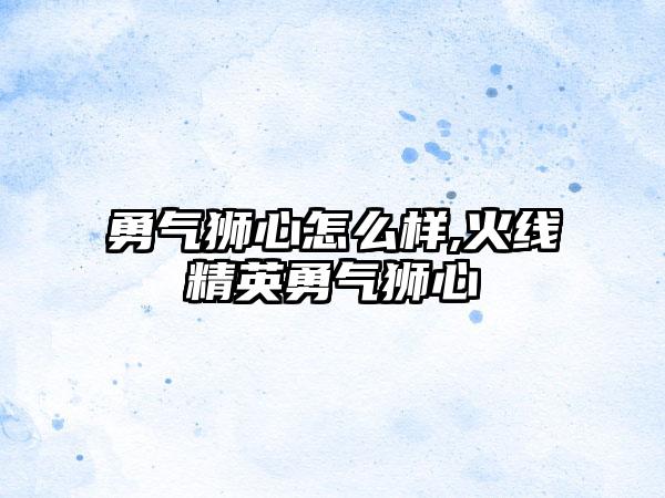 勇气狮心怎么样,火线精英勇气狮心