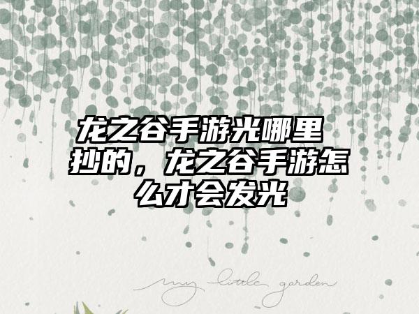 龙之谷手游光哪里 抄的，龙之谷手游怎么才会发光