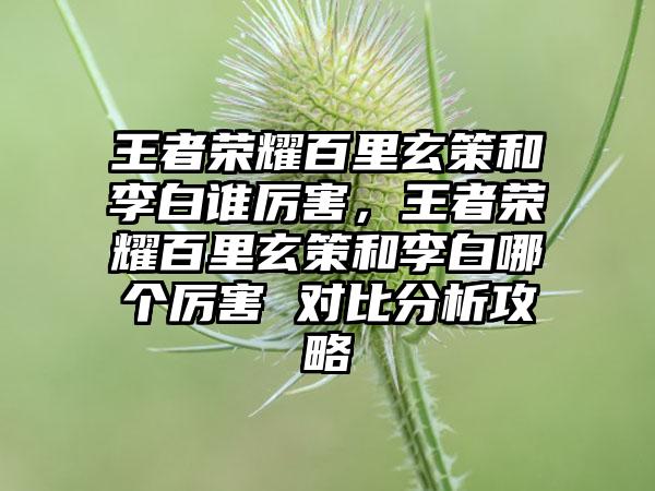 王者荣耀百里玄策和李白谁厉害，王者荣耀百里玄策和李白哪个厉害 对比分析攻略