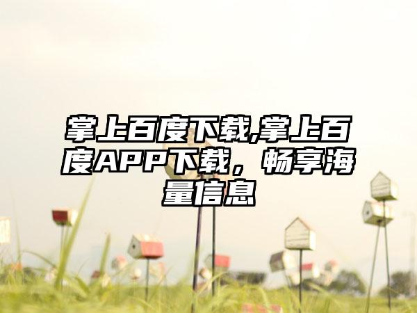 掌上百度下载,掌上百度APP下载，畅享海量信息