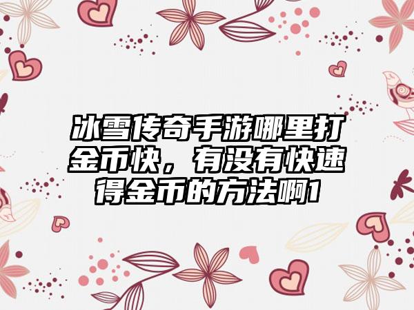 冰雪传奇手游哪里打金币快，有没有快速得金币的方法啊1