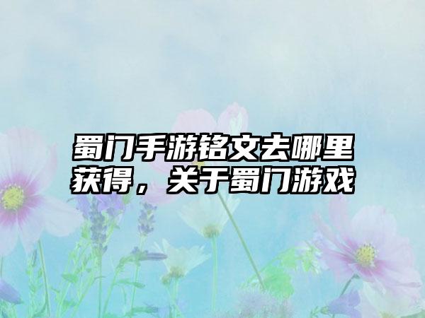 蜀门手游铭文去哪里获得，关于蜀门游戏