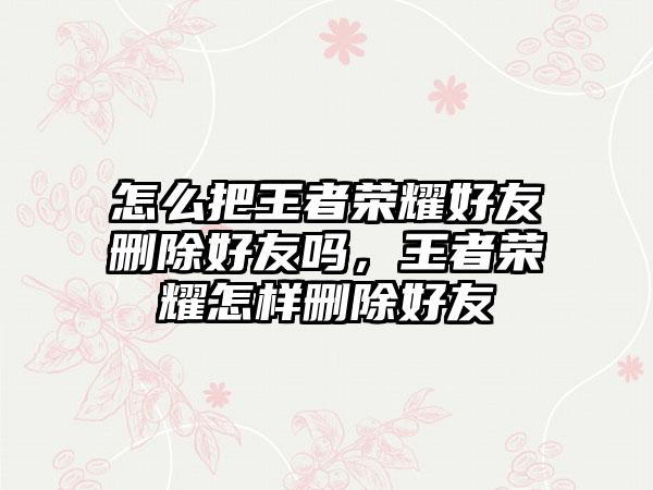 怎么把王者荣耀好友删除好友吗，王者荣耀怎样删除好友