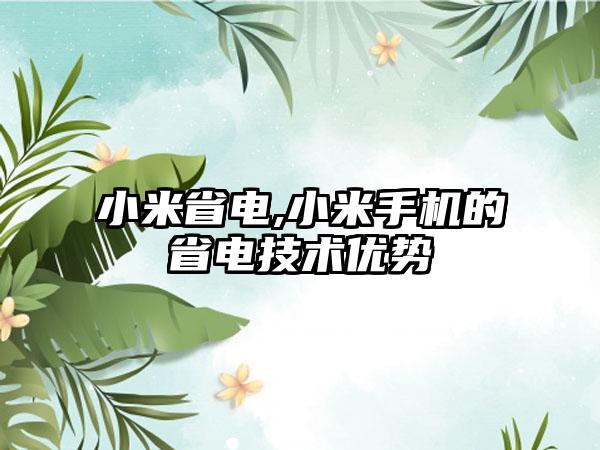 小米省电,小米手机的省电技术优势
